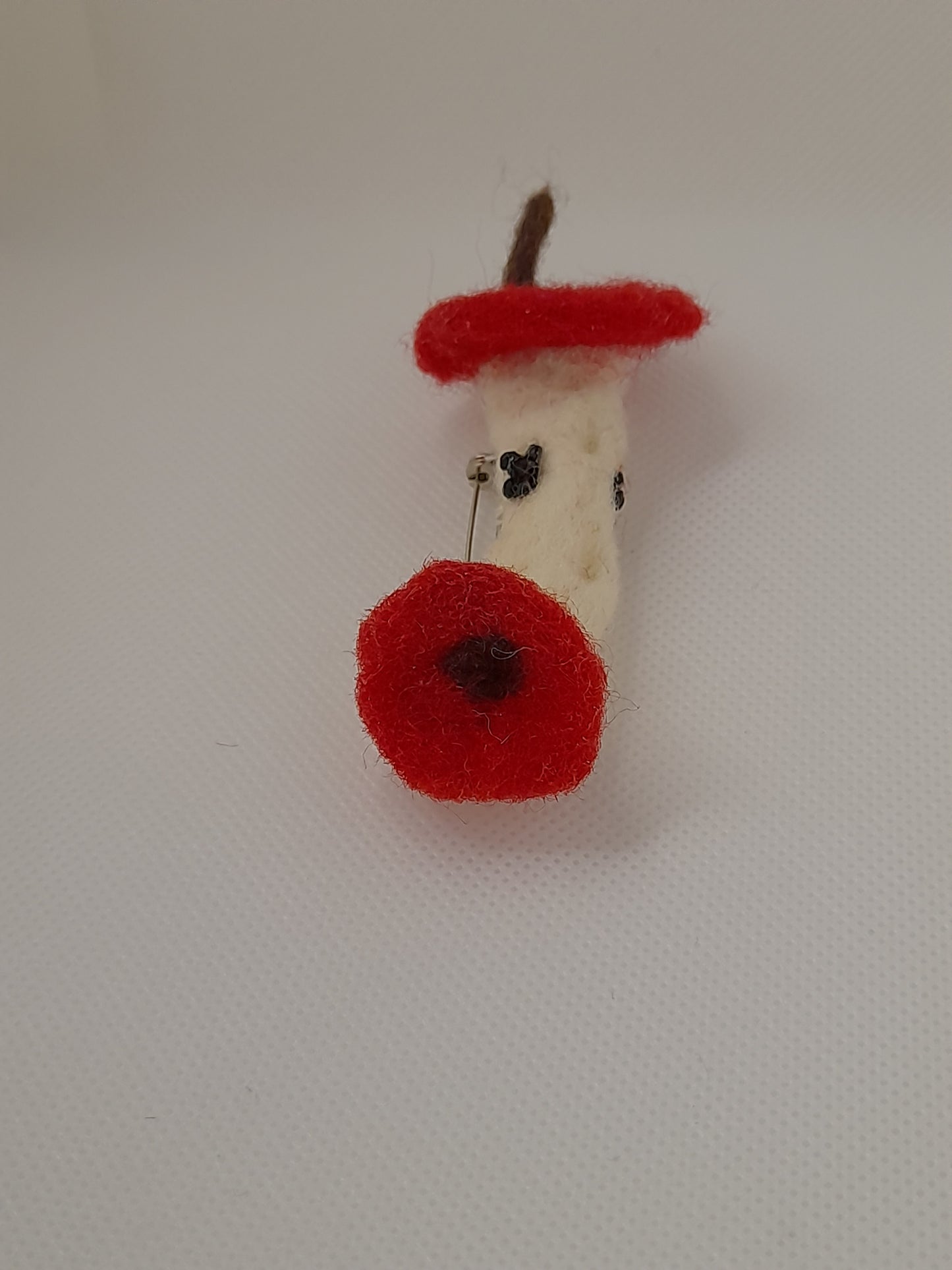Handmade needle felted eaten apple core brooch/pin