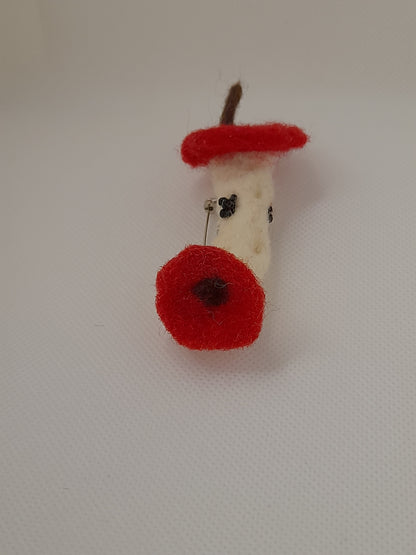 Handmade needle felted eaten apple core brooch/pin