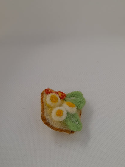 One of a kind needle felted hand made salad open sandwich brooch