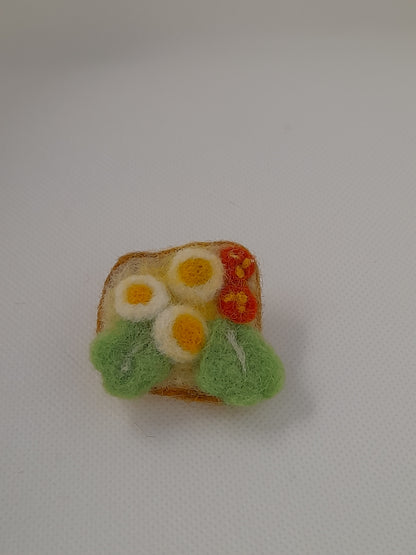 One of a kind needle felted hand made salad open sandwich brooch