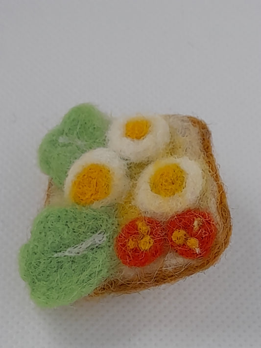 One of a kind needle felted hand made salad open sandwich brooch