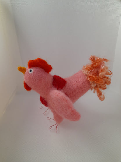 Handmade needle felted valentines chicken ornament