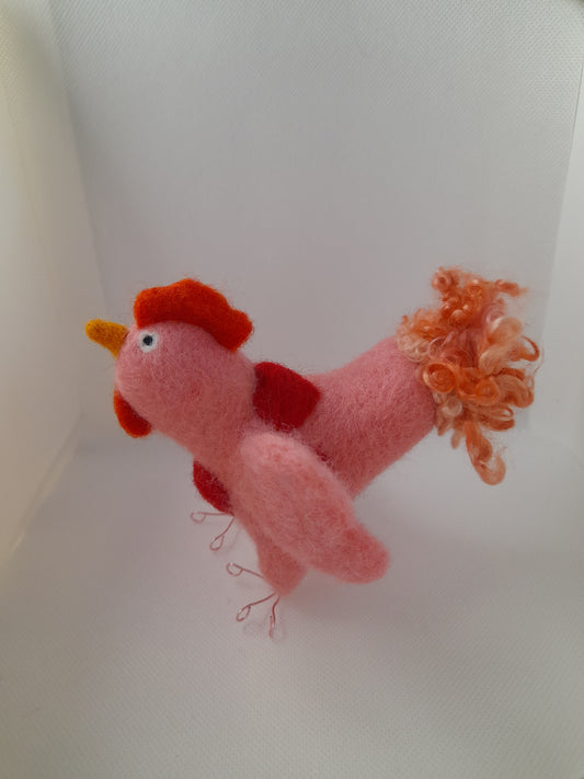 Handmade needle felted valentines chicken ornament