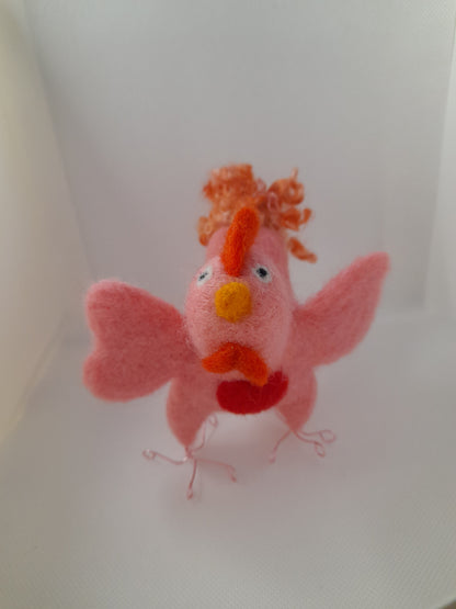 Handmade needle felted valentines chicken ornament
