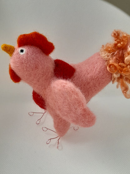 Handmade needle felted valentines chicken ornament