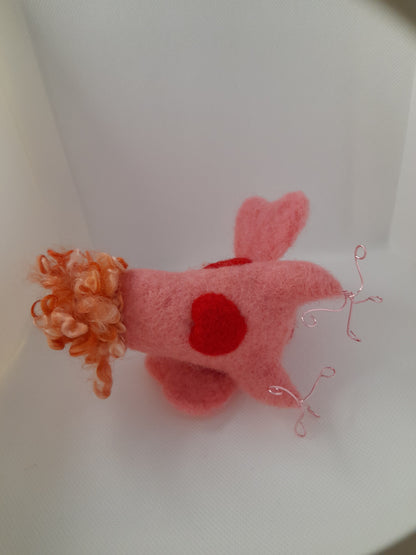 Handmade needle felted valentines chicken ornament