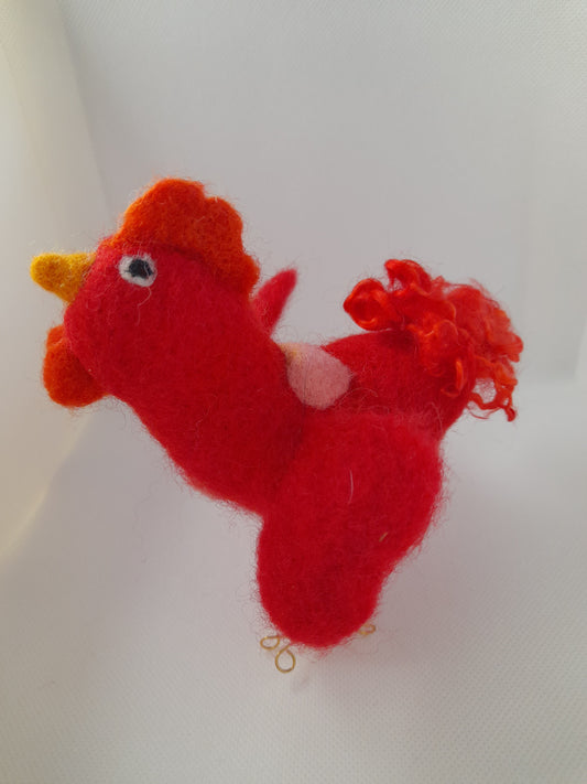 Valentines chicken ornament handmade from merino wool with wire legs