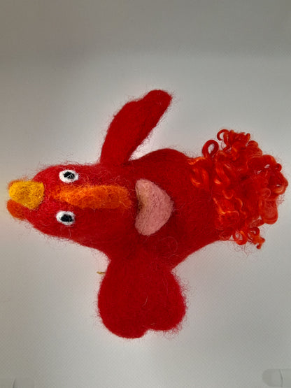 Valentines chicken ornament handmade from merino wool with wire legs