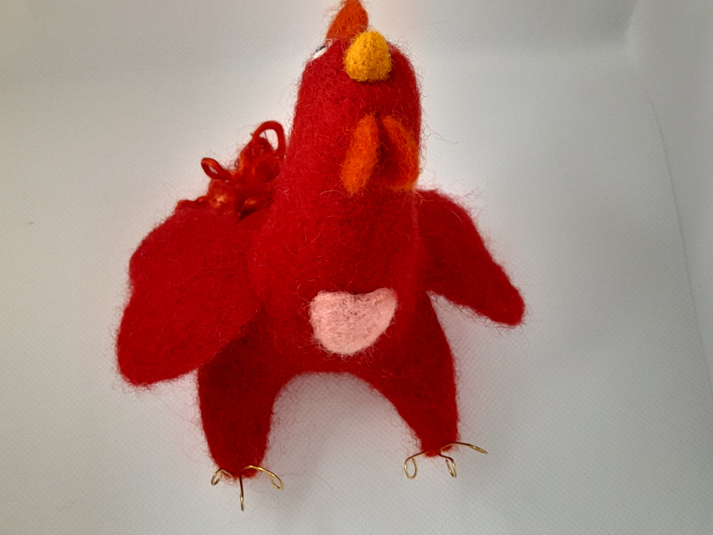 Valentines chicken ornament handmade from merino wool with wire legs