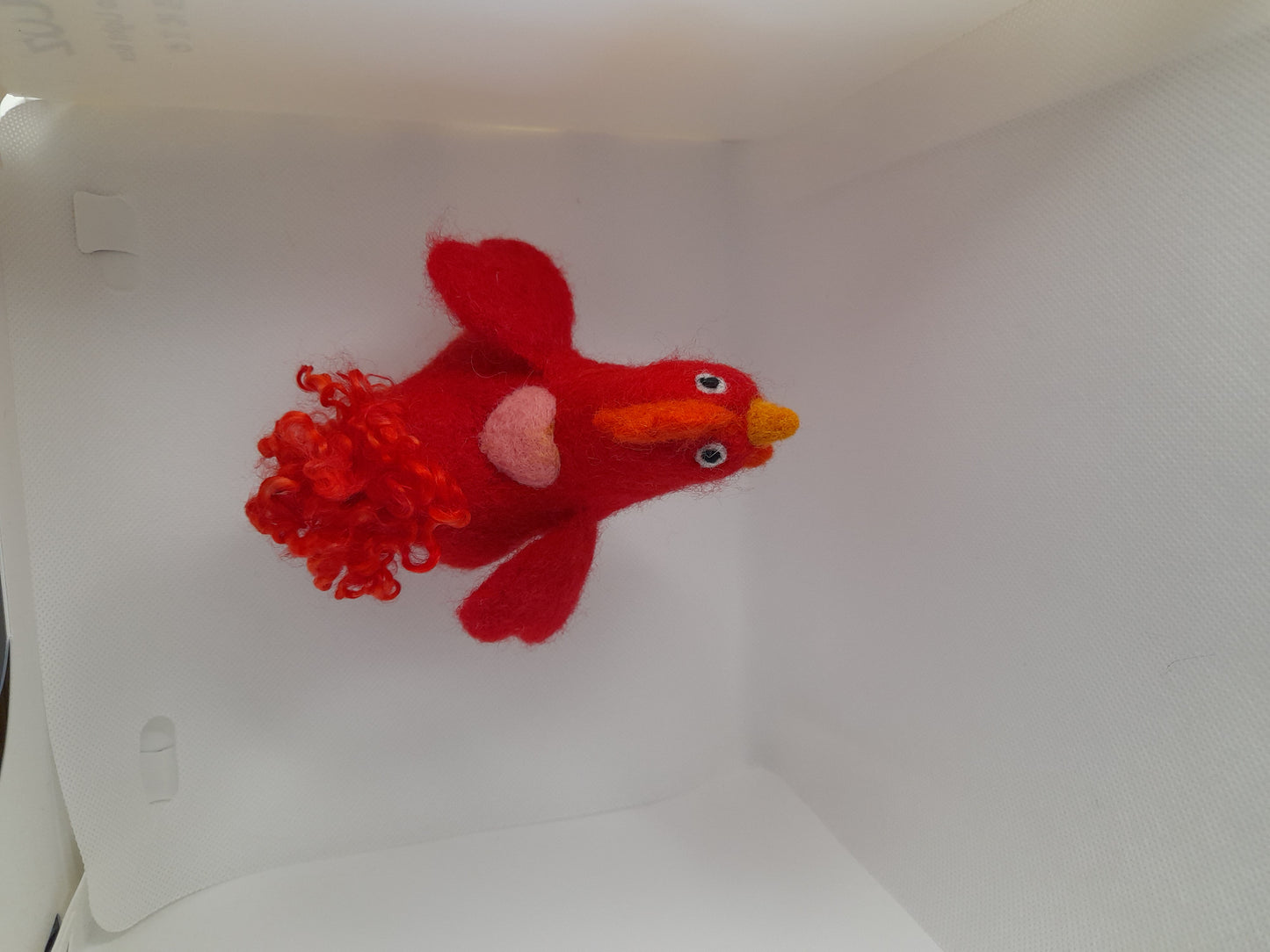 Valentines chicken ornament handmade from merino wool with wire legs