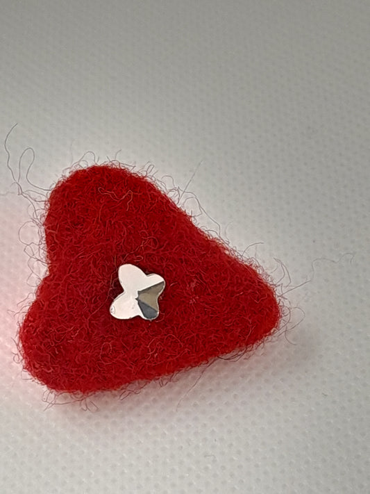 Valentines heart pin / brooch ,handmade needle felted with butterfly silver accent