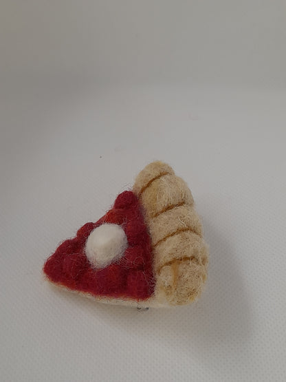 Needlefelted cherry pie brooch.Handmade.
