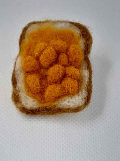 Handmade needle felted beans on toast pin/ brooch