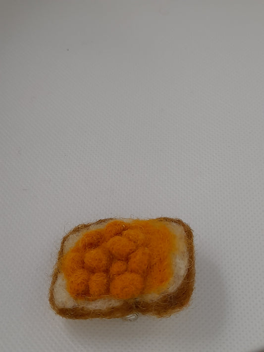 Handmade needle felted beans on toast pin/ brooch